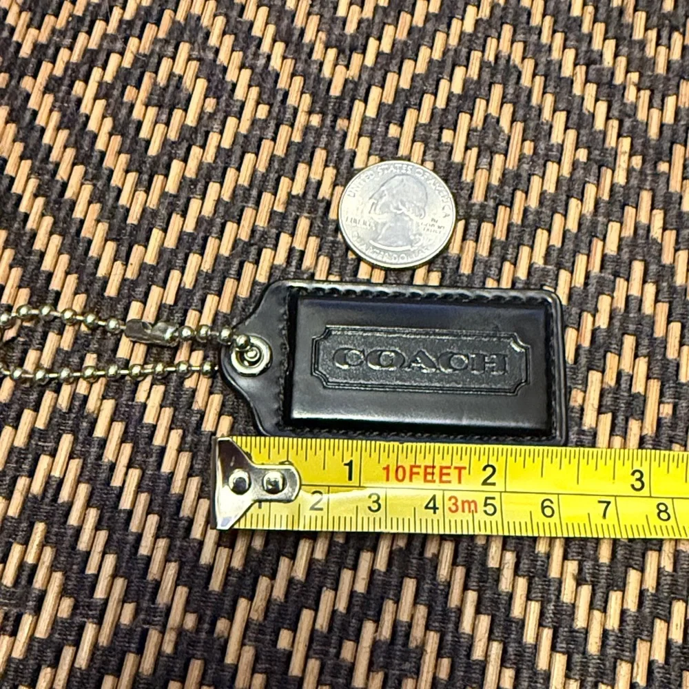 Vintage Y2K Coach Black patent leather hangtag with nickel ball chain
